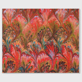 PAPIER CADEAU PAPIER MARBÉ, MOTIF ABSTRAIT ROUGE BLEU PEACOCK (Plat)