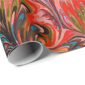 PAPIER CADEAU PAPIER MARBÉ, MOTIF ABSTRAIT ROUGE BLEU PEACOCK (Coin rond)