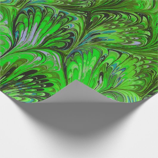 PAPIER CADEAU PAPIER MARBÉ, MOTIF ABSTRAIT VERT PEACOCK (Coin)