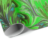 PAPIER CADEAU PAPIER MARBÉ, MOTIF ABSTRAIT VERT PEACOCK (Coin rond)