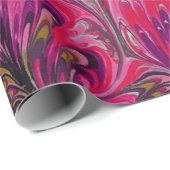 PAPIER CADEAU PAPIER MARBÉ, MOTIF PINK PEACOCK ABSTRAIT (Coin rond)