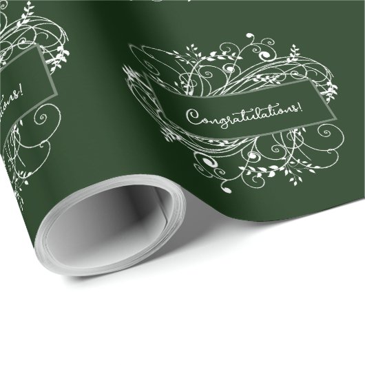 Papier Cadeau Papier Mariage Emerald Green Flourish (Coin rond)
