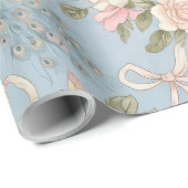 Papier Cadeau Papier mariage Enveloppé De Floraux Et De Peacocks (Coin rond)