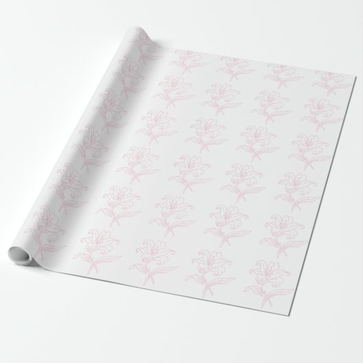 Papier Cadeau Papier Mariage Fleur de Lys Dessin au Trait Rose D (Déroulé)