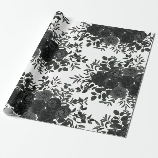 Papier Cadeau Papier Mariage gothique Rose blanc et noir (Déroulé)