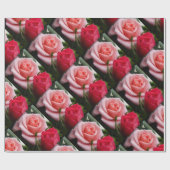 Papier Cadeau Papier Motif à enveloppement rose et rouge Roses (Plat)