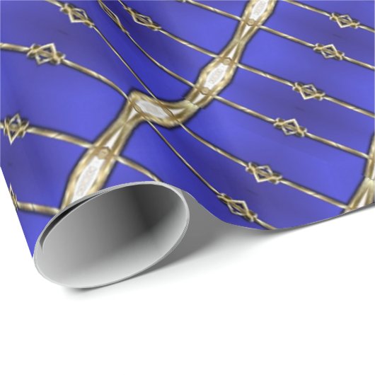 Papier Cadeau Papier Motif à rayures bleu et or élégant (Coin rond)