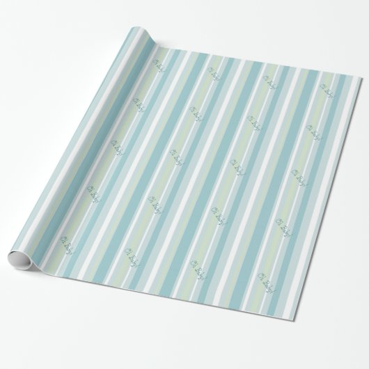 Papier Cadeau Papier Motif à rayures bleu pâle et vert (Déroulé)