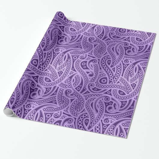 Papier Cadeau Papier Motif Abstrait Paisley violet foncé (Déroulé)