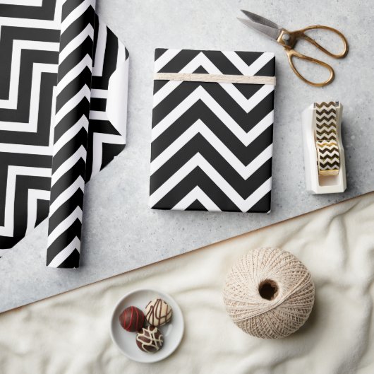 Papier Cadeau Papier Motif Chevron noir et blanc (Artisanat)