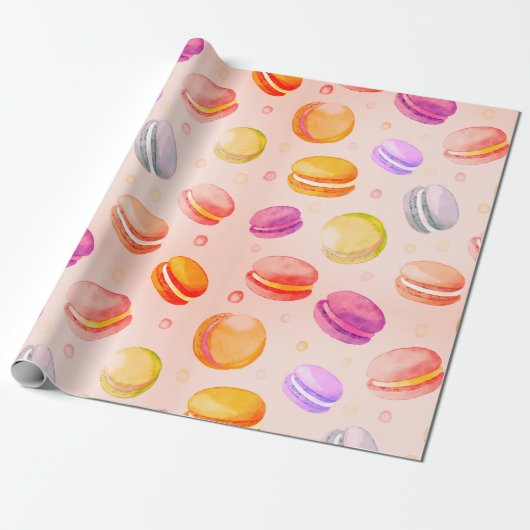 Papier Cadeau Papier motif couleur Macarons aquarelle (Déroulé)