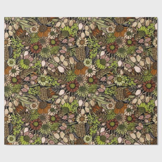 Papier Cadeau Papier Motif de jardin Fleur sauvage vert (Plat)