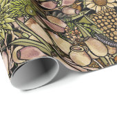 Papier Cadeau Papier Motif de jardin Fleur sauvage vert (Coin rond)