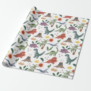 Papier Cadeau Papier Motif Dinosaure Aquarelle Cute