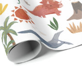 Papier Cadeau Papier Motif Dinosaure Aquarelle Cute (Coin rond)