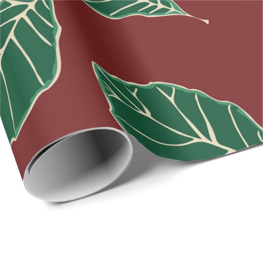 Papier Cadeau Papier Motif Feuille en chêne contemporain (Coin rond)