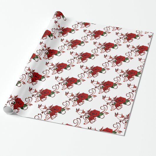 Papier Cadeau Papier Motif Red Roses (Déroulé)