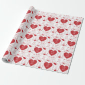 Papier Cadeau Papier Motif Valentine - Rouge sur blanc (Déroulé)
