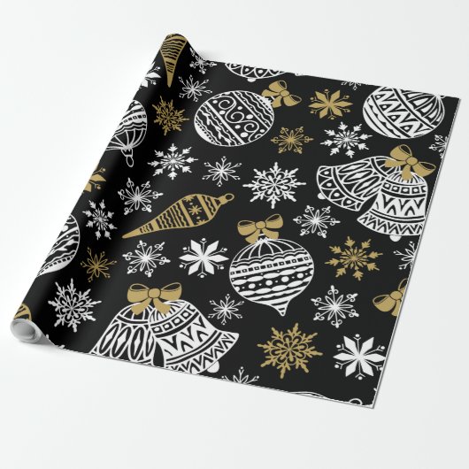 Papier Cadeau Papier noir avec papier Motif de Noël blanc (Déroulé)