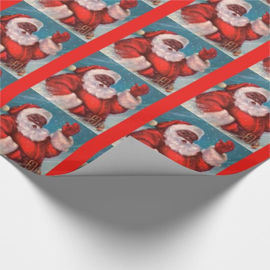 Papier Cadeau Papier noir du Père Noël enveloppant afro-américai (Coin)