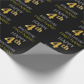 Papier Cadeau Papier noir, "HAPPY 4th BIRTHDAY" (Coin)