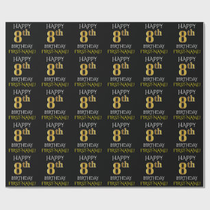 Papier Cadeau Papier noir, "HAPPY 8th BIRTHDAY"