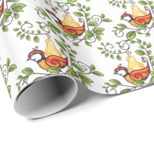 Papier Cadeau Papier-Partridge De Noël Dans L'Arbre À Poires