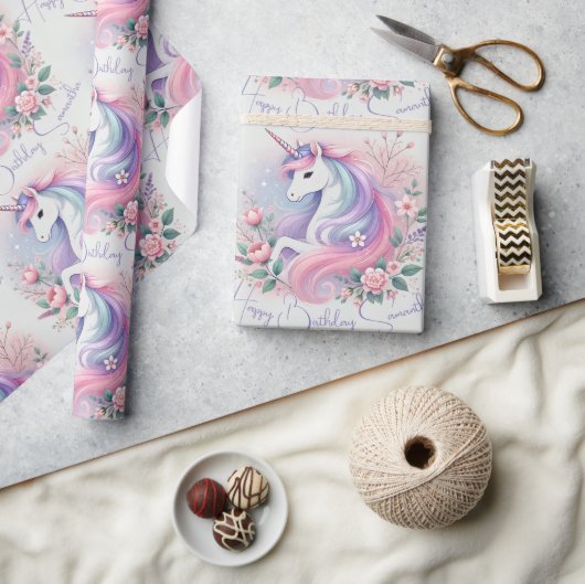 Papier Cadeau Papier Pastel Floral & Unicorn (Artisanat)