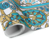 Papier Cadeau papier peint bleu art nouveau cyclamen (Coin rond)