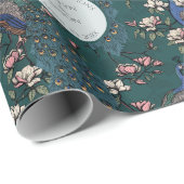 Papier Cadeau Papier Peint Mariage Paon et Fleurs Teal Botanique (Coin rond)