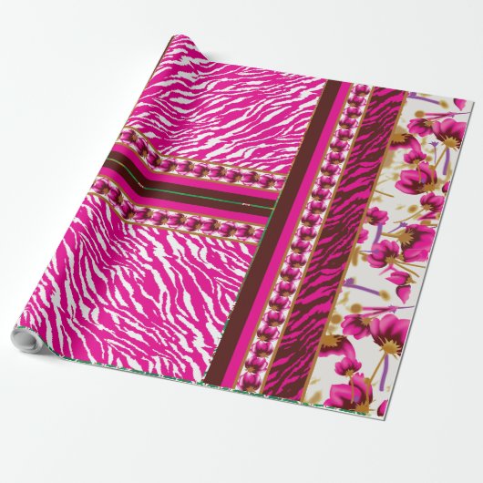 Papier Cadeau papier peint rose et blanc avec croix dessus (Déroulé)