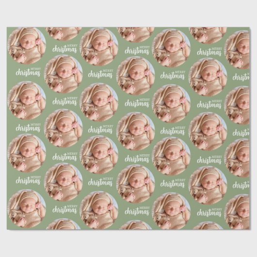 Papier Cadeau Papier photo de Noël vert personnalisé (Plat)