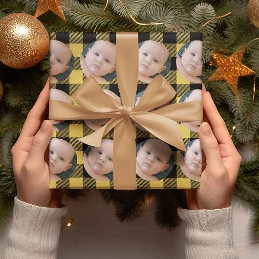 Papier Cadeau Papier Plaid Jaune et Emballage Photo Moderne