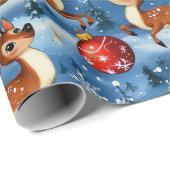 Papier Cadeau Papier Retro Vintage Noël Reindeer (Coin rond)