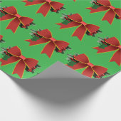 Papier Cadeau Papier rouge à enveloppement vert Bow de Noël (Coin)