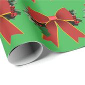 Papier Cadeau Papier rouge à enveloppement vert Bow de Noël (Coin rond)