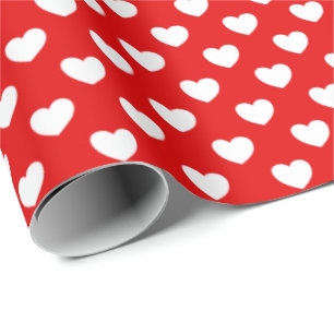 Papier Cadeau Papier Rouge Et Coeurs d'Amour Blanc Motif