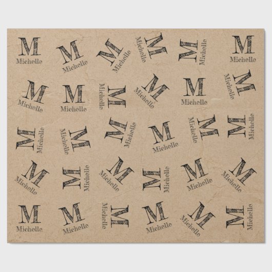 Papier Cadeau Papier rustique Kraft Look Monogramme Papier à env (Plat)