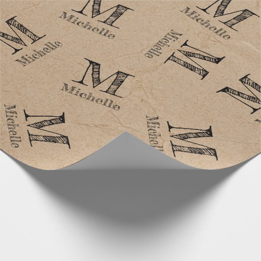 Papier Cadeau Papier rustique Kraft Look Monogramme Papier à env (Coin)