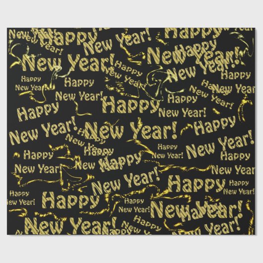 Papier Cadeau papier texte or et noir (Plat)