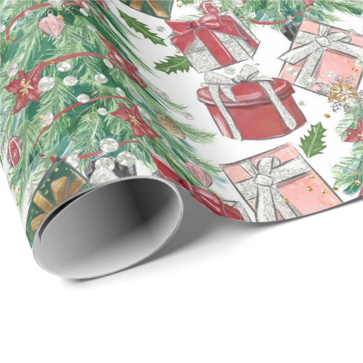 Papier Cadeau Papier traditionnel/classique Arbre de Noël (Coin rond)