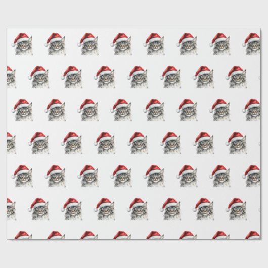 Papier Cadeau Papiers à envelopper - Festive Maine Coon à Noël (Plat)
