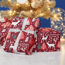 Papiers d'emballage cadeau sapin rouge