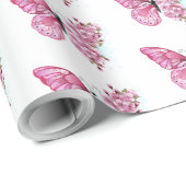 Papier Cadeau Papillon à fleurs avec Sakura rose (Coin rond)