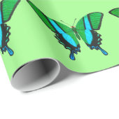 Papier Cadeau Papillon à queue fourchue en vert, turquoise et no (Coin rond)