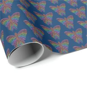 Papier cadeau Papillon Arc-en-ciel (bleu)
