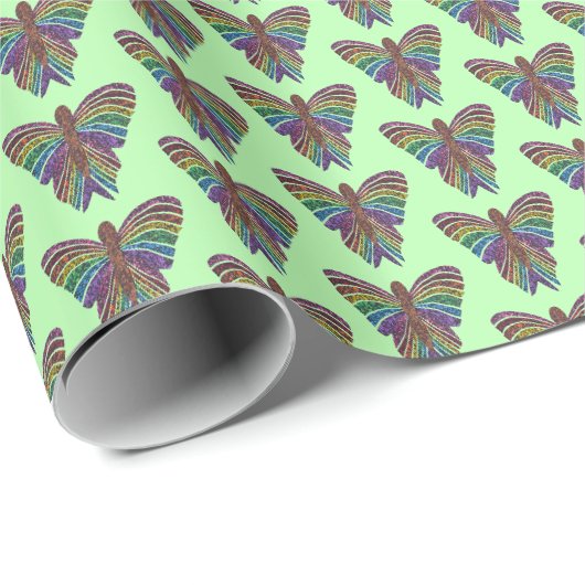 Papier cadeau Papillon Arc-en-ciel (vert clair) (Coin rond)