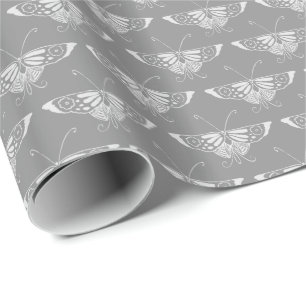 Papier Cadeau Papillon Art déco stylisé, tons gris / gris