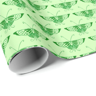 Papier Cadeau Papillon Art Déco stylisé - vert émeraude