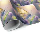 Papier Cadeau Papillon Aux Fleurs Violettes (Coin rond)